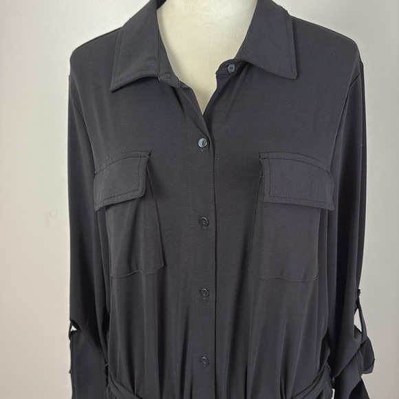 Chicos Travelers Jumpsuit Roll Up Sleeves Tie Belt Waist Black Size 18P - Picture 9 of 11